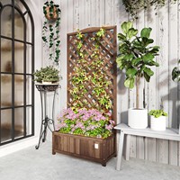 Pot Tanaman Persegi dari Kayu Akasia dengan Teralis, Panel Kisi-kisi Bunga untuk Taman Luar Ruangan, Pot Patio