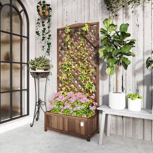 Jardinière carrée surélevée en bois d'acacia avec treillis, panneaux de treillis pour fleurs de jardin extérieur, jardinière de patio - Product Image 5
