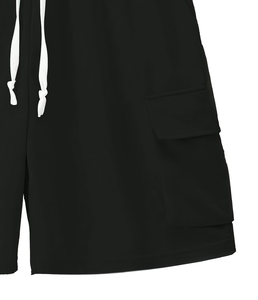 Ensemble T-shirt et short cargo oversize noir pour homme, col rond, uni, décontracté, été, tricoté, 100% coton, respirant, 220 grammes - Product Image 4