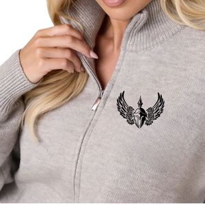 Sweat-shirt gris clair en maille à fermeture éclair intégrale, col montant respirant, coupe décontractée, manches longues, style streetwear décontracté pour femme - Product Image 5