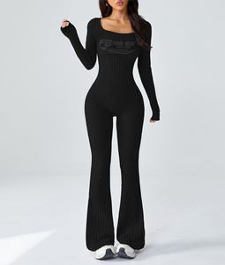 Nouvelle Collection 2026 : Combinaison de Sport Femme Sans Manches Côtelée Sans Couture, Personnalisable avec Logo, pour Gym, Entraînement et Yoga, Coupe Évasée, Très Respirante et Élastique - Product Image 2