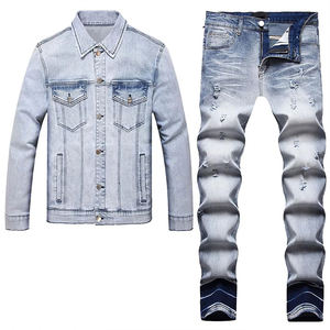 Fabricants de vêtements de qualité export, impression personnalisée, ensembles de vestes en jean et pantalons en jean pour hommes, effet vieilli, en promotion - Product Image 1