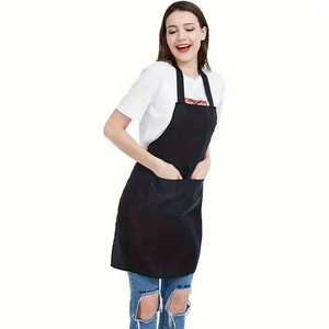 Tablier unisexe en coton avec poche, largeur 65 cm, longueur 70 cm, manches courtes, fermeture à boutons-pression, bretelles réglables pour restaurant et bar - Product Image 2