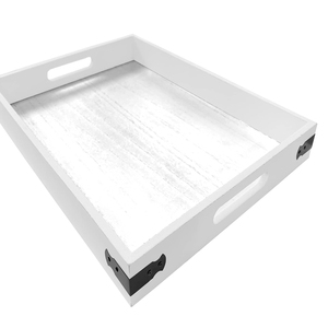 Bandeja DE SERVICIO DE MADERA MDF con asas, bandeja rectangular rústica para mesa de centro, aperitivos o desayuno en sofá Otomano o configuración de sofá - Product Image 1