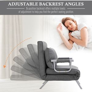 Poltrona Letto Pieghevole Grigio Chiaro a 5 Posizioni Senza Braccioli per Soggiorno con Telaio in Acciaio Estensibile e Imbottitura in Schiuma - Product Image 4