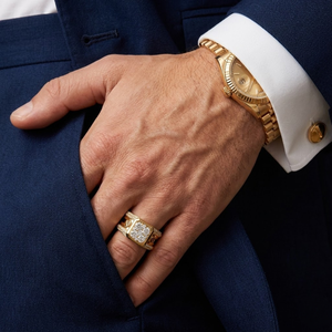 Garantizado de fábrica Diseño especial excepcional 18K Oro amarillo sólido 100% Diamante natural Joyería fina Anillo de banda de racimo para hombres - Product Image 2