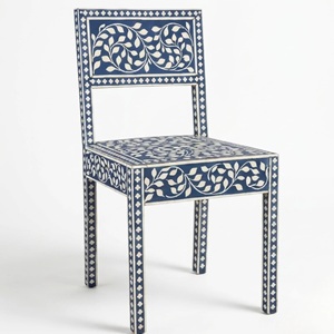 Chaise de salle à manger personnalisée en os incrusté bleu et blanc, mobilier haut de gamme fait main, fabricant OEM ODM - Product Image 4