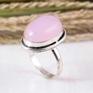 Minimalist Boho & Hippie Oval Bezel Setting Rose <b>Quartz</b> Pink Solid 925 Silver Dainty Adjustable Unisex Wedding <b>Ring</b> - Product Image 2