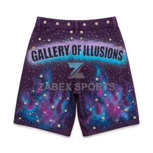 Shorts en jean décontractés pour hommes, style streetwear premium, ornés de strass, fabrication sur mesure OEM ODM, vêtements personnalisés Paki - Product Image 2
