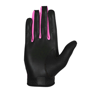 Gants de golf roses chics pour femmes, paume en cuir noir souple, dos en tricot aéré, doigts flexibles, fermeture sécurisée, fabriqués sur commande - Product Image 2
