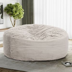 Modern 5 Foot Taupe Round <b>Bean</b> <b>Bag</b> Chair Soft Corduroy Fabric Memory Foam Sofa - Product Image 2