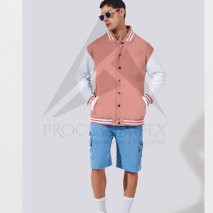 Veste de sport rose pour homme, couleur unie, col rabattu, fermeture à boutons, polyester et coton, vêtement décontracté pour l'automne - Product Image 3