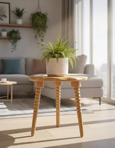 Wooden Side Table Round Accent Tea Table Natural Brown Living Room End Table with carved legs - Product Image 1