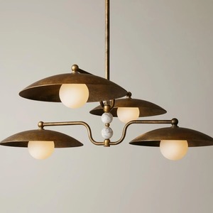 โคมไฟเพดานทรงกลมวินเทจสีบรอนซ์พร้อมโคมไฟทรงกลมสี่ดวงตกแต่งด้วยโลหะ - Product Image 3