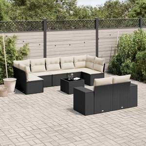 Black And Cream Garden <b>Sofa</b> Set With Cushions Outdoor <b>Rattan</b> Furniture Contemporary Design Waterproof UV Resistant - Product Image 1