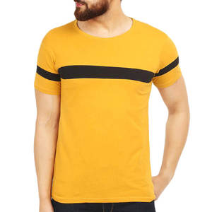 Camiseta de Manga Corta Amarilla para Hombre con Ribete en Contraste Negro, Corte Regular, Cuello Redondo, Tejido Casual, Color Sólido - Product Image 2