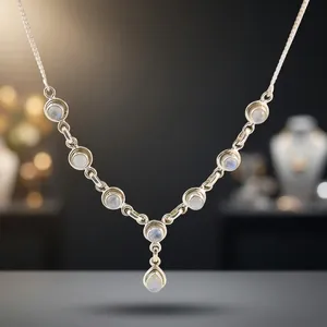 Collier élégant en argent sterling 925 avec pierre de lune arc-en-ciel authentique, fait main, style indien, bijoux en pierres précieuses - Product Image 4