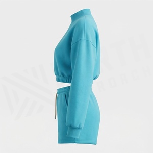 Conjunto de Suéter de Cuello Alto de Punto de Color Sólido de 2 Piezas para Mujer, Pantalones Cortos Sueltos por Encima de la Rodilla, Ropa Casual de Primavera y Verano - Product Image 3