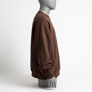 Sudadera de cuello redondo para hombre, color marrón chocolate, con letras arqueadas en parche color canela, de forro polar grueso, estilo oversize, tipo jersey, para distribuidores de exportación - Product Image 3