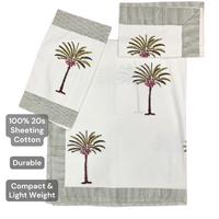 Parure de draps plats 3 pièces en coton 100% imprimé à la main de Jaipur, 200 fils, respirante, taille King, douce, durable, respectueuse de la peau, toutes saisons