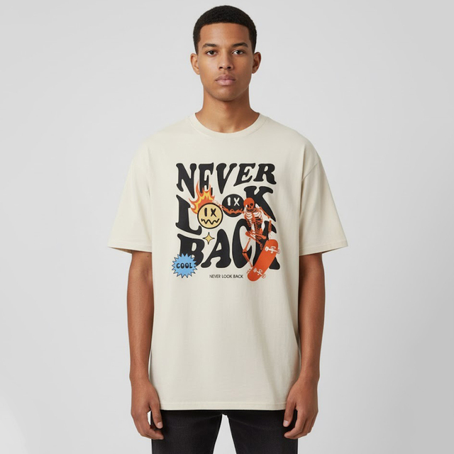 Custom Unisex Graphic Print T Shirt Never Look Back Skeleton Streetwear Organic Cotton Oversized Vintage Washed Short Sleeve Tee