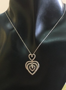 Jewelspaark Women's Trendy RoundCut Natural White Heart Pendant Necklace 925 Sterling Silver Rhodium Plated <b>Rope</b> <b>Chain</b> 0.85 Cttw - Product Image 3