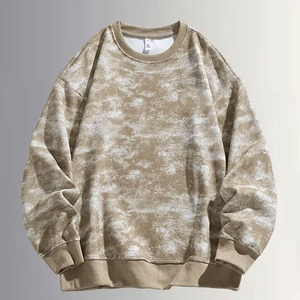 Oversized <b>Tie</b>-Dye Crewneck Pullover Sweatshirt Men Knitted Casual Autumn Regular Fit Long Sleeve Beige <b>White</b> Pattern - Product Image 1