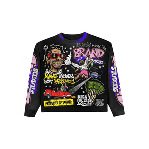 <b>Men's</b> <b>Black</b> Long Sleeve T-Shirt Street Style Printed O-Neck Regular Fit Cotton Jersey casual jersey shirt Cotton breathable - Product Image 2