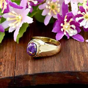 <b>Mens</b> <b>Ring</b> Natural Purple Copper Turquoise Gemstone 18K Gold Vermeil Signet <b>Ring</b> Fine Jewelry 925 Sterling <b>Silver</b> <b>Ring</b> For Gift - Product Image 5