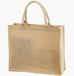 Sacs fourre-tout en jute naturelle recyclée de haute qualité, personnalisés, écologiques, imperméables, pliables, avec doublure en coton et sangle simple - Product Image 5