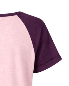 T-shirt pour femme rose poudré et violet prune, col Henley, manches courtes raglan, en coton doux, coupe décontractée ample, respirant, idéal pour l'été - Product Image 3