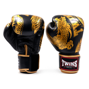 Guantes de Boxeo Profesionales Golden Twins, Color Dragón Tailandés, Cuero de Primera Calidad, para Sparring y Combate de Muay Thai - Product Image 1
