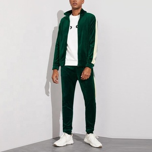 2021 último diseño personalizado hombres invierno talla grande ecológico ligero cuello alto terciopelo contraste Panel Colorblock chándales - Product Image 3