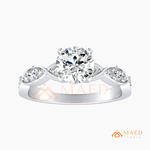 แหวนหมั้นมอสซาไนต์ทรงกลม เงินแท้ 925 ประดับเพชรด้านข้างแบบ Pave Band แหวนแต่งงาน ดีไซน์คล้ายเพชร - Product Image 6