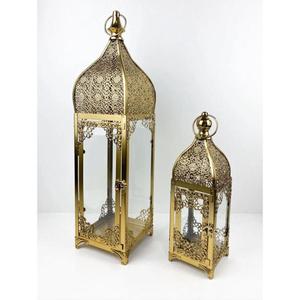 Faroles colgantes de lujo, juego de 2 portavelas de metal, decoración para Ramadán y Eid, decoración para el hogar y el jardín, juego de faroles de color dorado - Product Image 5