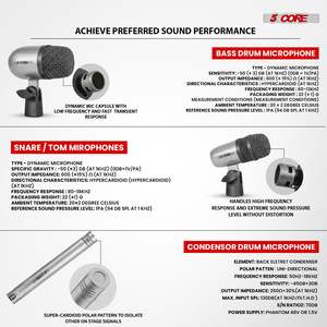 Kit de Micrófonos Profesionales de 5 Núcleos para Conga, Snare y Tom, con Conexión XLR, Cardioide y Unidireccional - Product Image 2