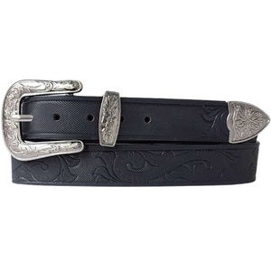 Black Finish Hand Carved Floral Embossed Men's Fashion <b>Western</b> Leather Tooling <b>Belt</b> with Engraving Buckle Keeper and Loop End - Product Image 5