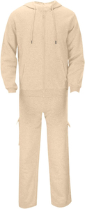Survêtement beige à capuche pour homme, manches longues, cordon de serrage, poches latérales, imprimé décontracté, respirant, couleur unie, tenue d'automne, 2 pièces - Product Image 2