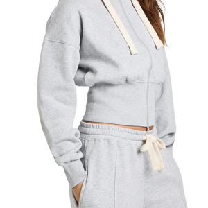 Women Cropped Zip Hoodie Tracksuit <b>Set</b> Drawstring Hood Wide Leg Trousers Elastic Waist Casual <b>Two</b> <b>Piece</b> <b>Lounge</b> Outfit Wholesales - Product Image 6