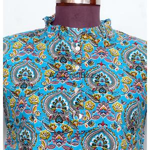 Robes décontractées 100 % coton pour femmes, mini, col rond, imprimé floral, style vintage romantique, coupe évasée, taille naturelle, écologiques - Product Image 3