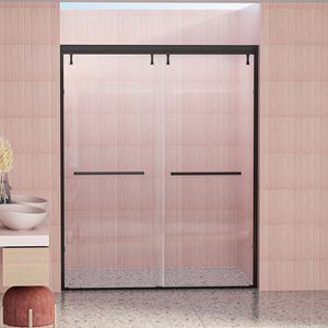 56-60 dentro. W X 76 In. H doppia porta scorrevole Semi-Frameless 5/16 \ "(8mm) trasparente vetro temperato pellicola antideflagrante opaca - Product Image 4