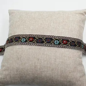 Individuelles 2 Zoll Polyester dünnes indigenes Blumenstickband Zierleiste 50 mm breites schwarzes ethnisches Band für Kleidung