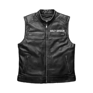 Gilet en cuir pour motard, avec patch brodé, gilet de moto Harley - Product Image 1