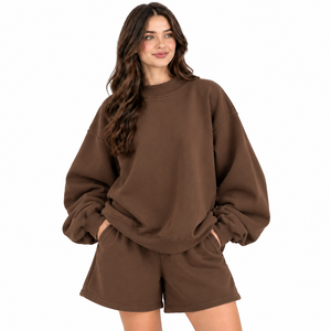 Oversized <b>Women</b> <b>Short</b> <b>Set</b> Mock Neck Casual <b>Top</b> Matching <b>Shorts</b> Outfit Wholesale Collection - Product Image 2