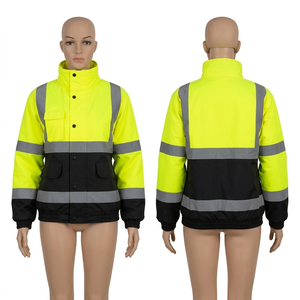 <b>men</b> and Women's Security <b>Jacket</b> Polyester Cotton Fabric Yellow Black Panel <b>Reflective</b> Safety Workwear Custom Embroidery - Product Image 1