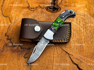 Couteau pliant à verrouillage en acier de Damas, manche en bois, lame à pointe clip, EDC, chasse, extérieur, qualité industrielle, OEM personnalisable, 6,5 pouces - Product Image 3