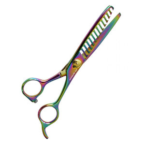 Ciseaux à effiler professionnels pour droitiers avec lames affûtées, design multicolore, vis de réglage dorée, acier inoxydable - Product Image 2
