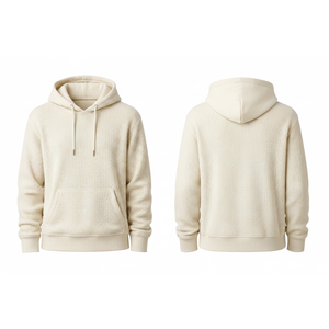 OEM High demand <b>Men's</b> Waffle Knit Hoodie Textured <b>Pullover</b> Ivory color Hooded Sweatshirt Streetwear - Product Image 4