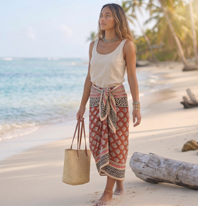 Wholesale Golden Jari Border Hand Block Print Cotton <b>Sarong</b> Soft Floral Beach Wrap Soft Floral Beach Wrap Handmade Bikini Cover - Product Image 6