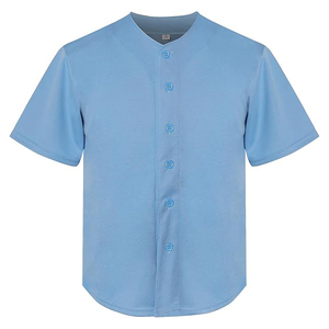 Blank <b>Light</b> Blue Baseball Jersey Uniform Short Sleeve Classic Full Button <b>Up</b> Front Sportswear Bulk - Product Image 1